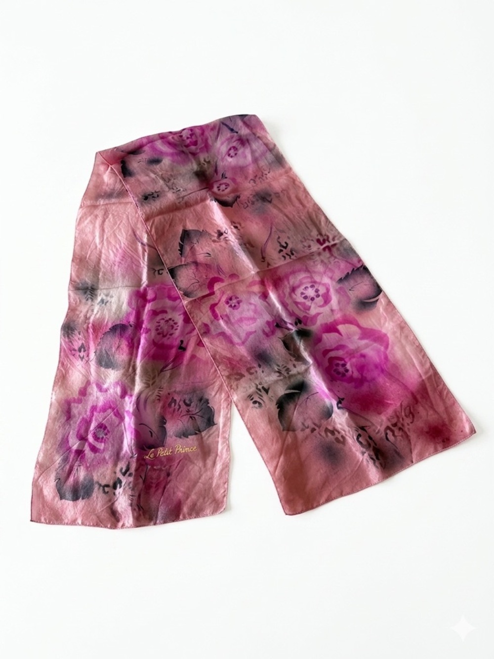 Vintage Floral Silk Scarf - Hand Painted - Foulard en Soie